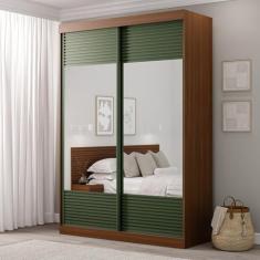 Imagem de Guarda-roupa Solteiro 2 Portas com Espelho Samambaia Cabecasa Madeiramadeira Freijó/Verde