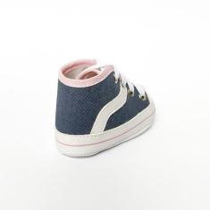 Imagem de Sapatinho Bebê Unissex Tênis VansZinho  Cano Alto Jeans com Rosa Claro