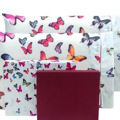 Imagem de Jogo de Cama Lençol Viuva 3 Peças Algodão Percal 180 fios Estampado