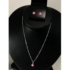 Imagem de Conj. Colar Ping. Par Brinco Infantil Prata Pura 925 Flor - Lojas La&N