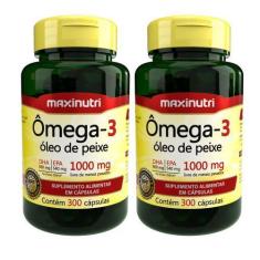 Imagem de Kit 2 Ômega 3 Óleo de Peixe 300 Cápsulas 1000mg Maxinutri