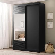 Imagem de Guarda Roupa 2 Portas de Correr com 1 Espelho Samambaia Cabecasa Madeiramadeira Preto