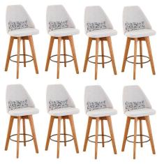 Imagem de Kit 08 Banquetas Bege Claro E Almofada Flores