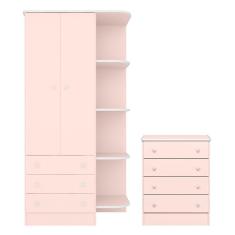 Imagem de Quarto de Bebê Doce Sonho com Roupeiro 825 e Cômoda 777 Qmovi Rosa Acetinado