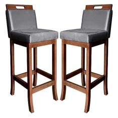 Imagem de Kit 2 Banquetas Alta para Bancada de Cozinha Milão Madeira Suede Cinza CCS
