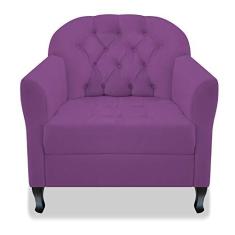 Imagem de Poltrona Cadeira Sofá Julia com Botonê para Sala de Estar Recepção Escritório Quarto Suede Roxo - AM Decor