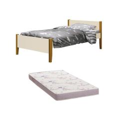 Imagem de Cama Solteiro Simba Areia Fosco com Pés em Madeira com Colchão D20 188 x 88 x 12 cm - Reller