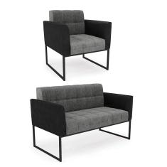 Imagem de Sofá Namoradeira E Poltrona Base Industrial Preto Elisa Preto-linho Grafite A26 D03 - D'rossi