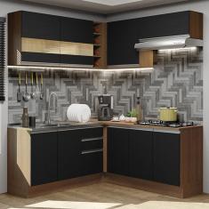 Imagem de Cozinha Completa de Canto Madesa Glamy 349001 com Armário e Balcão (Sem Tampo e Pia) - Rustic/Preto
