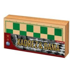 Imagem de Jogo 2 Em 1 Xadrez E Dama Escolar Tabuleiro Madeira - Anjo Da Mamãe