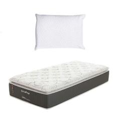 Imagem de Colchão Solteiro Safira Plush Molas Ensacadas (34x88x188) Branco e Cinza com Travesseiro Guldi Soft Nasa Branco