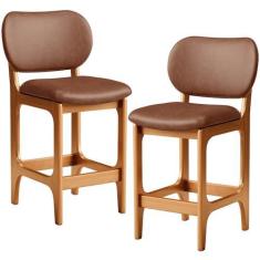 Imagem de Kit 02 Banquetas Baixa Bar Cozinha E Sala De Jantar Fixa Betta L02 Imbuia Couríssimo Marrom - Lyam Decor