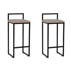 Imagem de Kit 2 Banquetas Alta Em Aço Preto Assento Bege Preto
