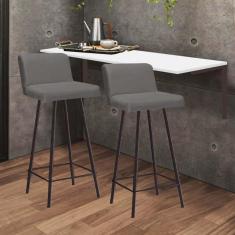 Imagem de Kit Mesa Suspensa de Parede Fixa MDF Marmorizado + 2 Banquetas Lexi Ferro Marrom Sintético Cinza - Ahazzo Móveis