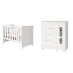 Imagem de Quarto de Bebê com Berço e Cômoda Sapateira 4 Gavetas 1 Porta Katatau Móveis Reller