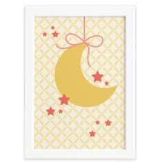 Imagem de Quadro Decorativo para Quarto de Bebê Lua e Estrelas 22x32cm Moldura 
