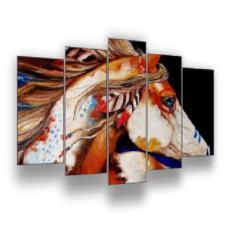Imagem de Quadro Decorativo Mosaico 5 Peças Mod1121 Cavalo Indiano