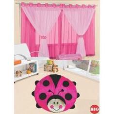 Imagem de Kit decoração p/ Quarto de Menina = Cortina Malha Juvenil + Tapete Pelucia Big Urso Joaninha - Pink