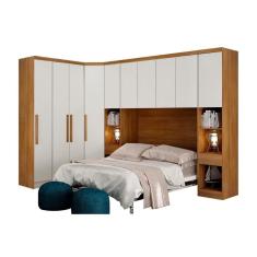 Imagem de Modulado de Quarto Rizon 6 Peças (1 Armário Ponte + 1 Closet + 2 Guarda Roupas + 2 Complementos) QCM02 Freijo Cumaru c/ Fendi - Novo Horizonte