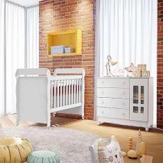 Imagem de Quarto de Bebê Ariel Berço Mini Cama Mirelle Cômoda Infantil com Porta Branco Carolina Baby