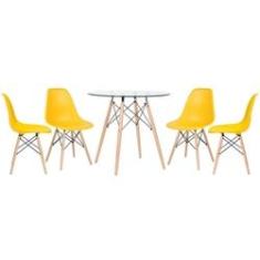 Imagem de KIT - Mesa redonda de vidro Eames 80 cm + 4 cadeiras Eiffel DSW 