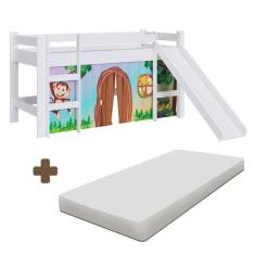 Imagem de Cama Cabana Infantil Montessoriana Com Colchão Escorregador Branco E C