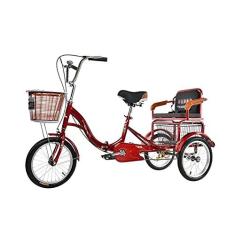Imagem de Triciclo adulto de 40,6 cm ao ar livre com assento traseiro e cesta de compras bicicleta cruiser de três rodas para pais pegarem e deixarem crianças pedalando ciclismo