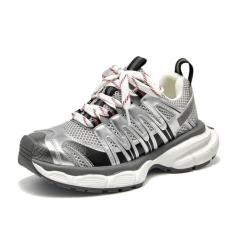 Imagem de BEAU TODAY Tênis feminino grosso, tênis de corrida grosso, moderno, casual, de couro, confortável, largo, antiderrapante, cadarço, Prata, 36