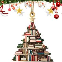 Imagem de enfeites de árvore de Natal do livro, enfeites de árvore de livro | Pingente de acrílico 2D de Natal para estante - Acessórios para vila de Natal, enfeite de carro para árvore de Natal, pilha de enfei