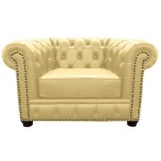 Imagem de Poltrona Chesterfield com Pés Madeira Couro Bege