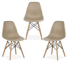 Imagem de Kit 03 Cadeiras Decorativas Eiffel Charles Eames F03 Nude com Pés de Madeira - Lyam Decor