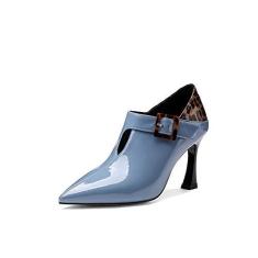 Imagem de TinaCus Sapato feminino feito à mão em couro envernizado elegante bico fino salto médio com estampa de oncinha, , 8