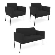 Imagem de Sofá Namoradeira 2 Poltronas Pé De Ferro Preto Marisa Veludo D03 - D`rossi Cor Preto