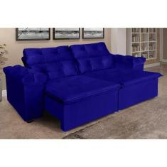 Imagem de Sofá Grécia 2,00 Metros Retrátil E Reclinável  Veludo Azul  Sofá Na We