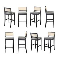 Imagem de Kit 8 Banquetas com Encosto e Apoio para Pés Tiê Cabecasa Madeiramadeira Preto/Cinza