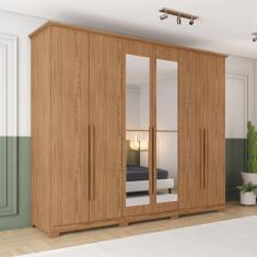Imagem de Guarda-Roupa Casal Leblon 6 Portas 6 Gavetas com Espelho Jequitibá Brilho - Henn