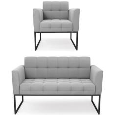 Imagem de Sof  Namoradeira E 1 Poltrona Base Industrial Preto Ana Suede