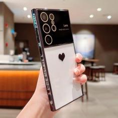 Imagem de Capa de coração de amor de cor sólida para Samsung S23 Ultra S22 Plus S21 S20 FE A52 A24 A54 A14 A53 A23 A13 Capa transparente de proteção de lente, preta, para Samsung S20 FE