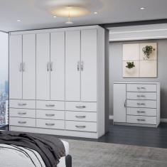 Imagem de Guarda-Roupa Casal Grace 6 Portas 9 Gavetas com Cômoda 1 Porta 5 Gavetas Branco - Panorama Móveis
