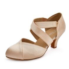 Imagem de YYTing Tênis de dança de salão feminino Swing Latin (bico fechado, sola de camurça, fecho elástico) salto de 6,3 cm YT28, Bege - salto de 6,3 cm, 36