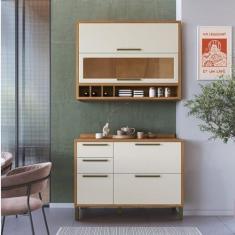 Imagem de Cozinha Compacta 120cm com 2 Peças Vidro Reflecta e 3 Gavetas 100% Mdf Vicenza Espresso Móveis Amêndoa/Off White