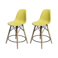 Imagem de Kit 2 Banquetas Eames Eiffel De Madeira Assento Amarelo