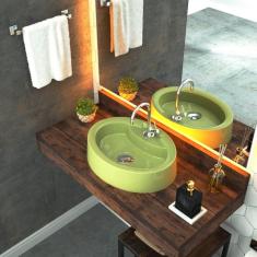 Imagem de Kit Cuba OV43 com Torneira 1198 Metal e Válvula Click 1 Polegada B Compace Verde Acqua