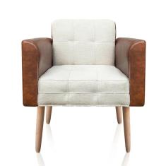 Imagem de Poltrona Elisa Corano Nozes com Linho Bege A19 Pés Palito Natural D'Rossi