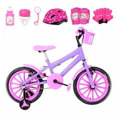 Imagem de Bicicleta Infantil Aro 16 Nylon + Kit Proteção Lilás e Rosa