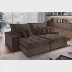 Imagem de Sofá Retrátil Reclinável Luxo Halley  2.50m Molas Ensacadas Marrom