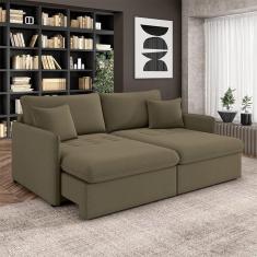 Imagem de Sofá Reclinável E Retrátil Gandalf Bipartido 234cm Caixa Zero Com Almofadas Veludo Castor G33 - Gran