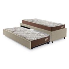 Imagem de Bicama Box Solteiro 103x208 material sintético Linho Bege com 2 Colchõ