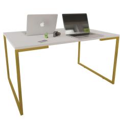 Imagem de Mesa Escrivaninha Adele 120cm Tampo Branco Base Gold - Montanaris Decor