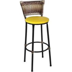 Imagem de Banqueta Média Preta com Encosto Junco Capuccino Assento Amarelo - For